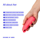 Dame Aer Air Pulse Suction Vibrator Coral features, including waterproof, rechargeable, and hands-free clitoral stimulation.