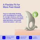 Dame Hug Vibrating Couples Ring Fog displayed on a soft surface, highlighting adjustable design and clitoral stimulation.