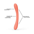 Lelo Boomerang Double Ended Vibrator Coral Red showcasing twisted sensorial ribs and dual motors for mutual pleasure.