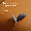 Lelo Surfer 2 Vibrating Anal Plug Cyber Purple features charging time, weight, and standby information.