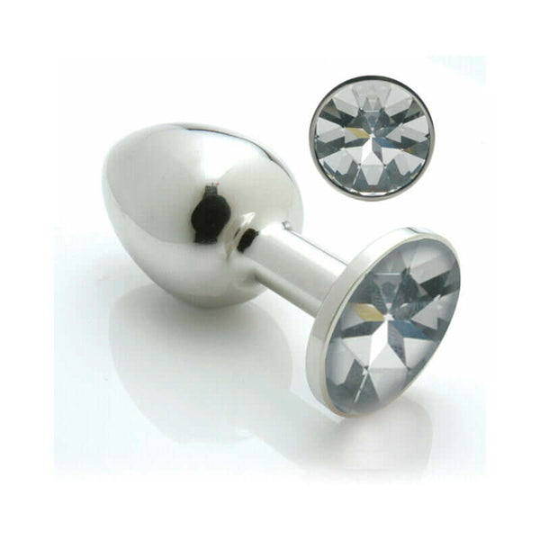 Pretty Plug Large Crystal Clear, a luxurious stainless steel anal plug with a captivating crystal gem.