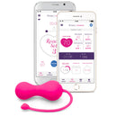 Ohmibod Lovelife Krush Smart Kegel Fitness Pink with app dashboard on smartphones showing fitness metrics.