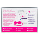 Ohmibod Lovelife Krush Smart Kegel Fitness Pink product packaging showcasing app features and benefits for pelvic floor training.