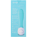 Ohmibod Lovelife Cuddle Mini G-Spot Vibrator Turquoise packaging displaying features and design.