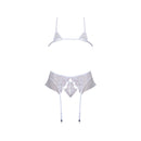 Magic Silk Sexy Time Ever After Bride Costume White L/XL three-piece lingerie set with lace and mesh accents.