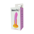 Adam & Eve Charmed Liquid Silicone G-Spot Dildo packaging featuring pink and orange ombre design.
