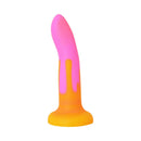 Adam & Eve Charmed Liquid Silicone G-Spot Dildo in pink and orange ombre for G-spot pleasure.