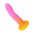 Adam & Eve Charmed Liquid Silicone G-Spot Dildo in pink and orange ombre design.