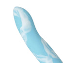 Adam & Eve Wonder Liquid Silicone Dildo Blue with soft blue-and-white ombre design and curved tip.