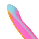 Adam & Eve Whimsy Glow-in-the-dark Dildo showcasing vibrant ombre colors in pink, blue, and orange.
