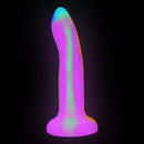 Adam & Eve Whimsy Glow-in-the-dark Dildo showcasing its vibrant colors and glowing features.