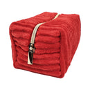 Adam & Eve Eve's Plush Toy Storage Bag in plush red microfiber with a gold zipper.