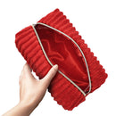 Adam & Eve Eve's Plush Toy Storage Bag shown in vibrant red, featuring a plush exterior and satin interior.