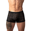 Male Power Ripple Pouch Short Black S on a model, showcasing the wavy lace texture and low-rise fit.