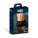 Male Power Ripple Pouch Short Black L packaging featuring modern design and premium lace fabric for men.