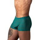 Male Power Ripple Pouch Short Teal XL showcasing a stylish low-rise silhouette in a stunning rippled lace design.