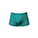 Male Power Ripple Pouch Short Teal XL front view, featuring a textured lace design for comfort and style.