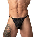 Male Power Ripple Micro V String Black L/XL showcasing a modern lace texture and minimal coverage design for men.