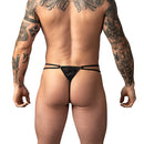 Male Power Ripple Micro V String Black L/XL back view on a model with tattoos showcasing minimal coverage and modern design.