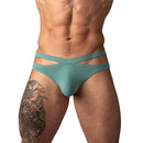 Male Power Eco Cozy Cutout Thong Green S/M featuring minimal thong silhouette and bold cutout design.