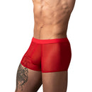 Male Power Mesh 2.0 Mini Short Red S showcased on a muscular male model, highlighting its breathable mesh design.