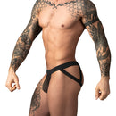 Male Power Mesh 2.0 Strappy Ring Jock Black L/XL model showcasing sheer mesh pouch and strappy design.