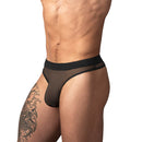Male Power Mesh 2.0 Bong Thong Black S/M displayed on a model showcasing a sleek, daring design.