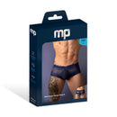 Male Power Sassy Lace Mini Short Sheer Pouch Navy L packaging showcasing bold lace design and sheer pouch.