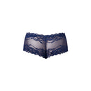 Male Power Sassy Lace Mini Short Sheer Pouch Navy L showcasing delicate lace design and sheer fabric.