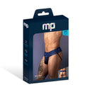 Male Power Sassy Lace Skirt Jock Navy S/M packaging showcasing jock pouch and lace skirt design.
