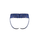 Male Power Sassy Lace Skirt Jock Navy S/M featuring delicate blue lace and a supportive jock pouch.