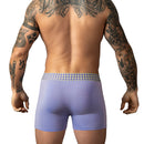 Male Power So Cumfy Gingham Boxer Brief Purple XL, back view showing rich colors and checkered waistband.