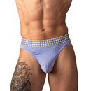 Male Power So Cumfy Gingham Thong Purple L/XL showcasing a playful gingham pattern and comfortable fit.