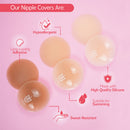 Uva Circular Nipple Covers Cocoa on a pink background with features: hypoallergenic, sweat-resistant, and suitable for swimming.