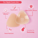 Uva Triangular Nipple Covers Caramel highlighting features like hypoallergenic, sweat-resistant, and high-quality silicone.