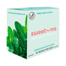 Sweetums Intimate Wipes Sweet Mint Flavor 10-pack packaging featuring mint leaves and product details.