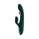 Evolved Golden Goddess G-spot Flicker Vibrator Green showcasing a side-to-side flicking arm and external stimulator.