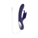 Evolved Wings Of Frenzy Thrusting Butterfly Dual Stimulator in purple with USB charging cable.