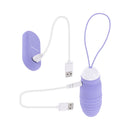 Evolved Energetic Egg Thrusting Vibrating Egg Purple with remote and USB charging cable.