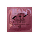 Glyde Ultrathin Latex Condom Strawberry Flavored 12-count packaging featuring strawberry flavor and lubricated design.