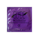 Glyde Ultrathin Latex Condom Wildberry Flavored 12-count packaging, featuring a purple wrapper and branding.