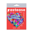 Pastease Tits My Birthday Heart Breast Pasties With Confetti featuring colorful confetti design and playful lettering.