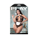 Fantasy Lingerie Handsy Housekeeper Maid Costume XL/2XL model wearing a sheer polka dot teddy with maid accessories.