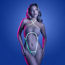 Fantasy Lingerie Glow Cut-out Halter Teddy S/M featuring sheer mesh and glow-in-the-dark details.