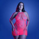 Fantasy Lingerie Glow Back It Up Halter Dress Queen Size model showcasing a vibrant halter dress on a blue background.
