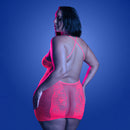 Fantasy Lingerie Glow Back It Up Halter Dress Queen Size featured on model showcasing back view in vibrant pink.