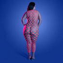 Fantasy Lingerie Glow Want It All Bodystocking Set showcasing a reversible rhinestone bodystocking on a curvy model.