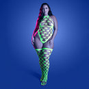 Fantasy Lingerie Glow Adrenaline Teddy & Stockings Set in eye-catching geometric rhinestone diamond fishnet.