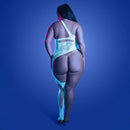 Fantasy Lingerie Glow Get Low Bodystocking Queen Size features a floral knit design that glows in low light, flattering curves.