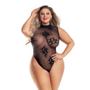 Dreamgirl Milan Bodystocking Black Queen Size worn by a model, showcasing a sleek, flattering silhouette in classic black.